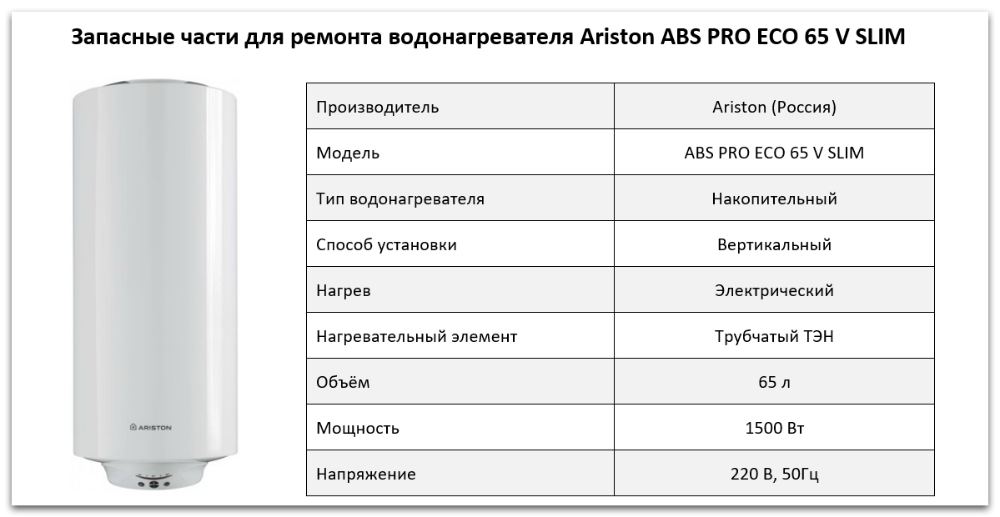 Купить запчасти Ariston ABS PRO ECO 65 V SLIM в Владимире