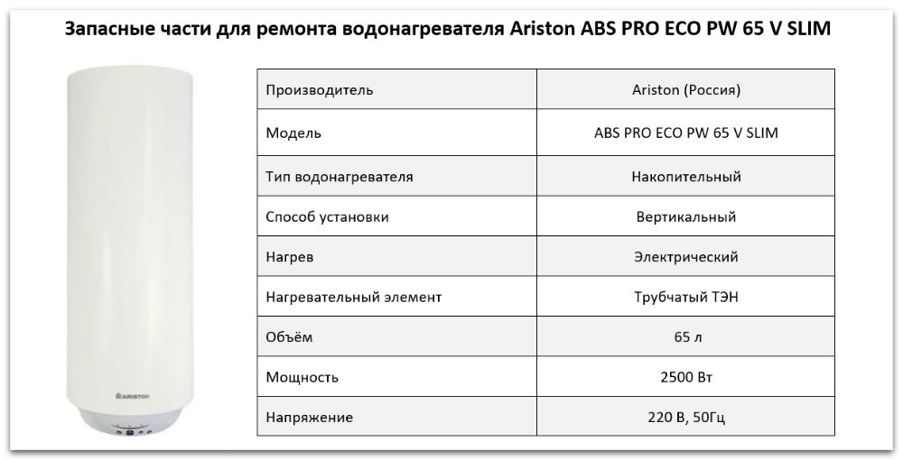 запчасти Ariston ABS PRO ECO PW 65 V SLIM Купить запчасти Ariston ABS PRO ECO PW 65 V SLIM в Владимире
